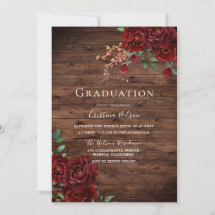 Invitation Rustique Rose rouge romantique Floral fête de grad
