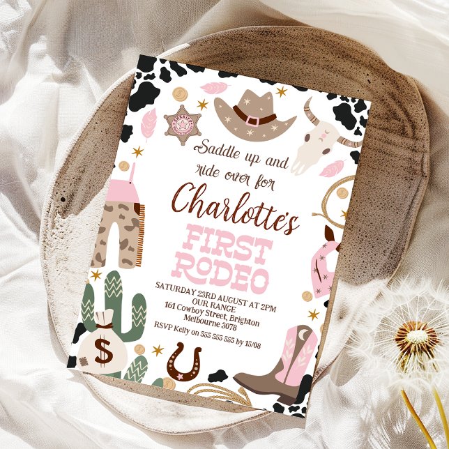Invitation Rustique rose selle up premier rodéo 1er anniversa (Girls First Rodeo 1st Birthday Invitation, Pink 1st Rodeo Birthday Invite, Western Themed Birthday, )