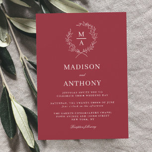 Invitation Rustique rouge simple élégant Mariage Monogramme