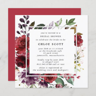 Invitation Rustique rouge violet Rose Fête des mariées floral