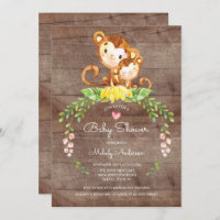 Rustique Safari Jungle Monkey Baby shower Invitati