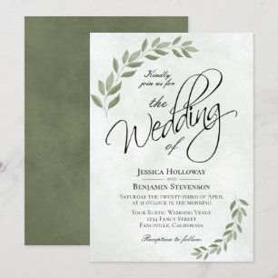 Invitation Rustique Sage Vert Aquarelle Feuille Chic Mariage