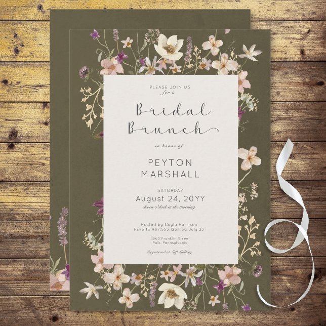 Invitation Rustique Sage Vert Fleur sauvage Cadre Brunch nupt (Rustic Sage Wildflower Frame Bridal Brunch Invitation)