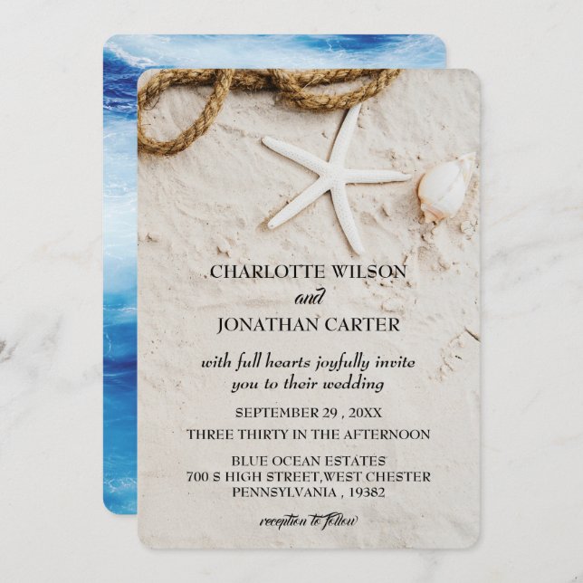 Invitation Rustique Starfish Plage côtière tropicale Mariage (Devant / Derrière)