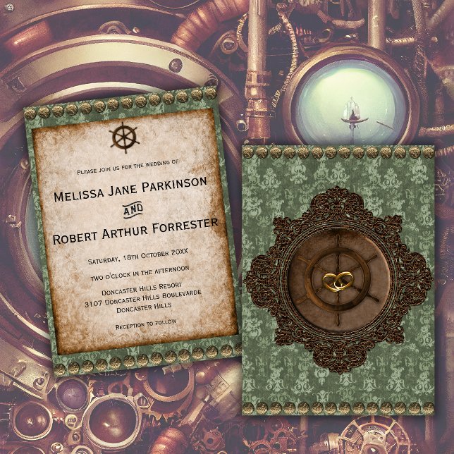 Invitation Rustique Steampunk Élégance Mariage victorien (Créateur téléchargé)