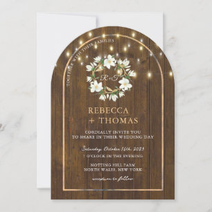 Invitation Rustique String éclaire Gold Arch Magnolia Mariage