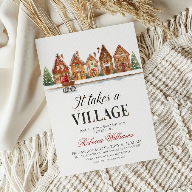 Invitation Rustique Stroller Village Maisons Baby shower d'hi (Créateur téléchargé)