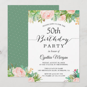 Invitation Rustique Succulent Cactus Floral 50e fête d'annive
