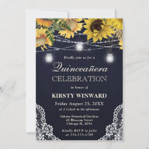 Invitation Rustique Sunflower & Mason Jar Luminaires Quincean