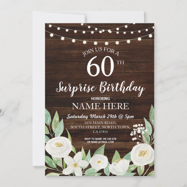 Invitation Rustique Surprise fête d'anniversaire n'importe qu (Devant)