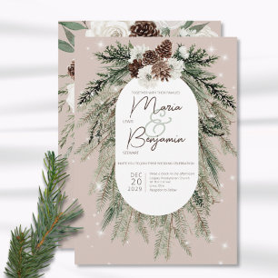Invitation Rustique Tan Pine Hiver Mariage étincelant