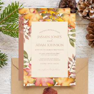 Invitation Rustique Terracotta Automne Feuilles Mariage