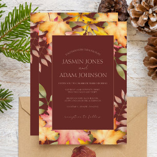 Invitation Rustique Terracotta Automne Feuilles Mariage