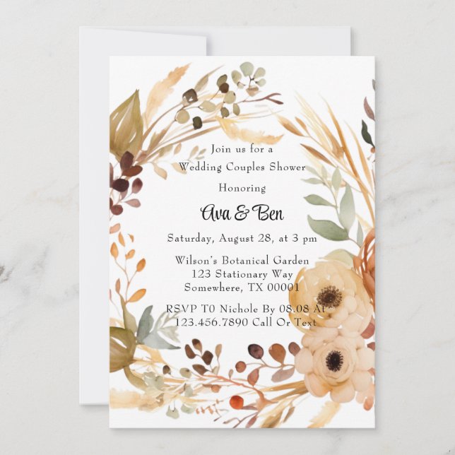 Invitation Rustique Terracotta Floral Mariage Couples Douche (Devant)