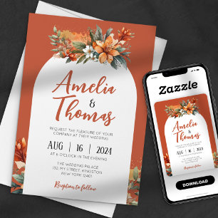 Invitation Rustique Terracotta Green Floral Arch Mariage de a
