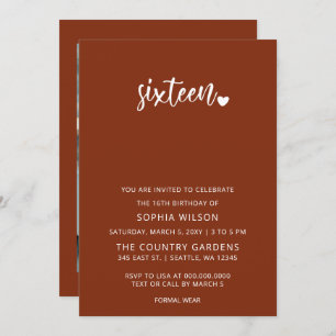 Invitation Rustique Terracotta Script Sweet 16 Anniversaire P