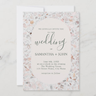 Invitation Rustique Terrazzo Off blanc Mariage de script mode