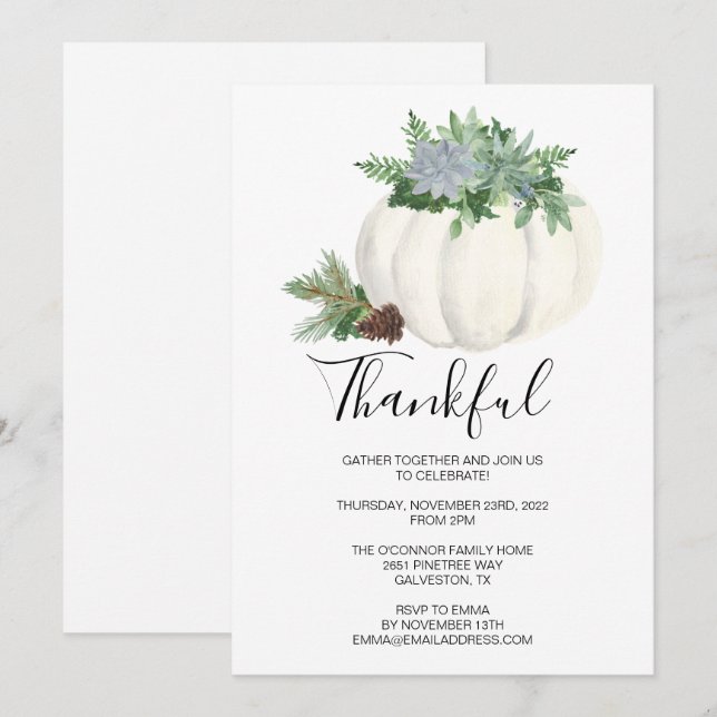 Invitation Rustique Thanksgiving Automne Succulent dîner Citr (Devant / Derrière)