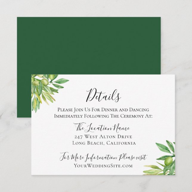 Invitation Rustique Toscan Olive Branch Détails du Mariage (Devant / Derrière)