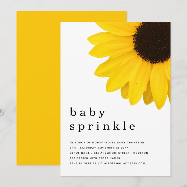 Invitation Rustique Tournesol Jaune Bébé Sprinkle Douche (Devant / Derrière)
