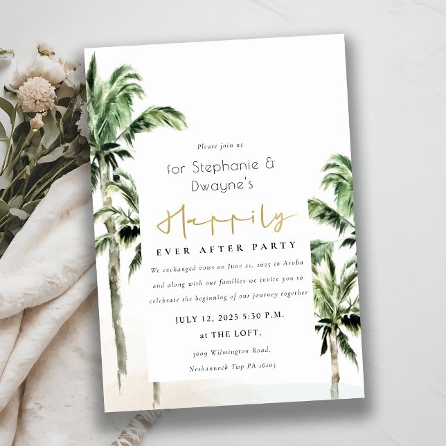 Invitation Rustique Tropical Beach Palm Trees Mariage (Créateur téléchargé)