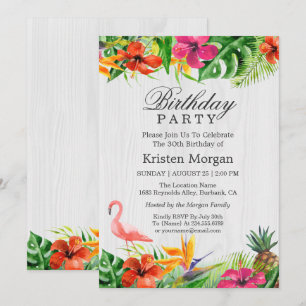 Invitation Rustique Tropical Floral Flamant rose fête d'anniv