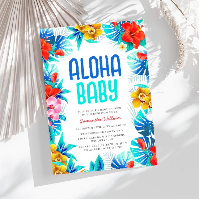 Invitation Rustique Tropical Palm Feuilles Baby shower Aloha (Créateur téléchargé)