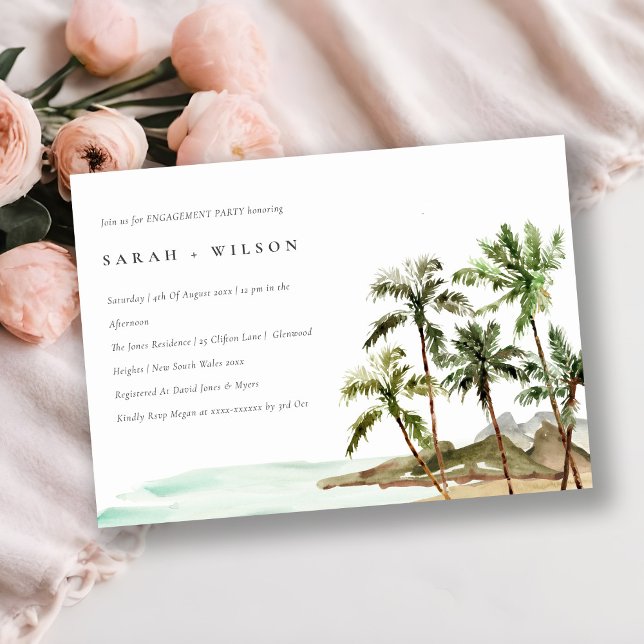 Invitation Rustique Tropical Palm Trees Beach Sand Fiançaille (Créateur téléchargé)