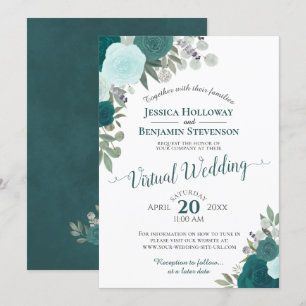 Invitation Rustique Turquoise aquarelle Floral Mariage virtue