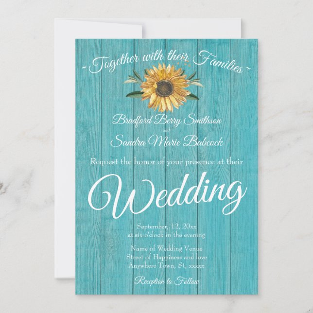 Invitation Rustique Turquoise Bleu Grange Mariage de tourneso (Devant)