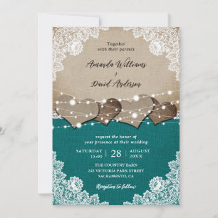Invitation Rustique Turquoise Burlap Lace Mariage