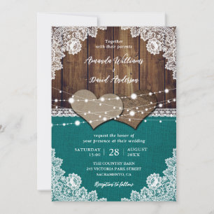 Invitation Rustique Turquoise Grange Bois Burlap Mariage dent
