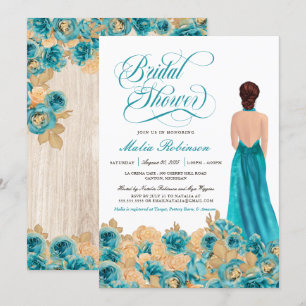 Invitation Rustique Turquoise or Rose & Elegant Gown Fête des