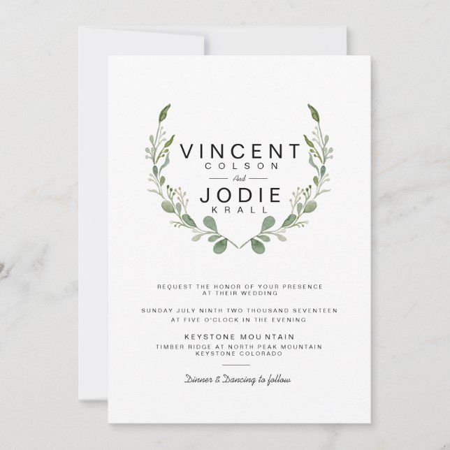 Invitation Rustique verdure Wreath Aquarelle Mariage Inviter (Devant)