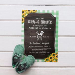 Invitation Rustique Vert En vichy Tournesol Baby-Q Douche