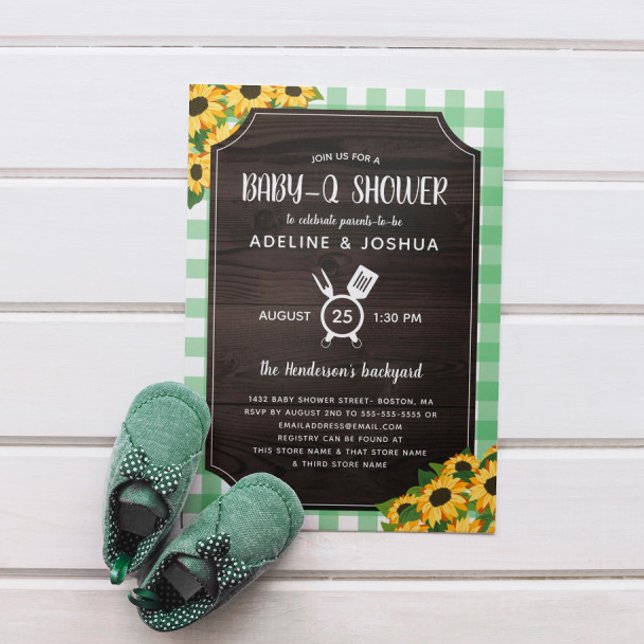 Invitation Rustique Vert En vichy Tournesol Baby-Q Douche (Créateur téléchargé)