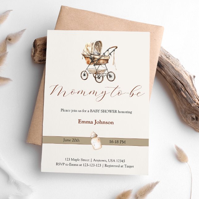 Invitation Rustique Vieux Mode de transport de bébé Genre (Rustic Old Fashioned Baby Carriage Gender Invitation)