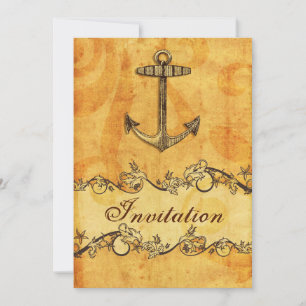 Invitation rustique, vintage, ancre mariage nautique invite