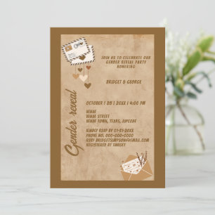Invitation rustique vintage beige sexe révéler parti