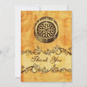 Invitation rustique, vintage, boussole nautique merci