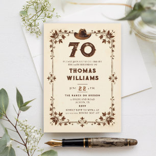 Invitation Rustique Vintage Cow-boy Occidental Vignes 70e Ann