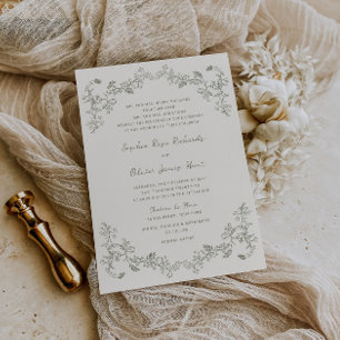 Invitation Rustique Vintage Sage Floral Line Mariage d'art