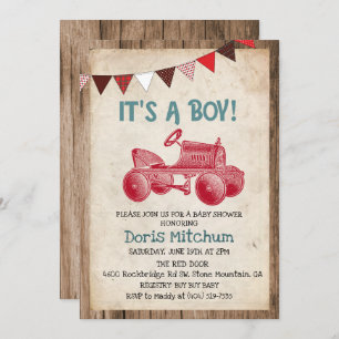 Invitation Rustique Vintage Tracteur Baby shower garçon Invit