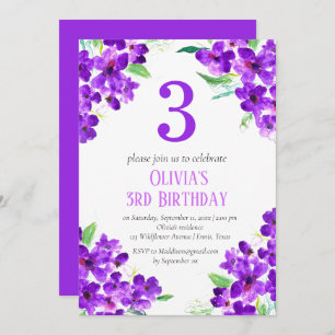 Invitation Rustique Violet 3e anniversaire violet Floral viol