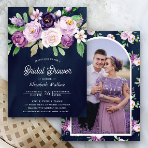 Invitation Rustique violet floral photo marine Fête des marié