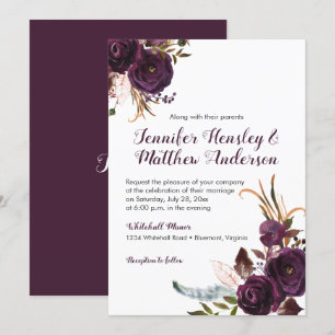 Invitation Rustique violet foncé Mariage de automne Boho Flor