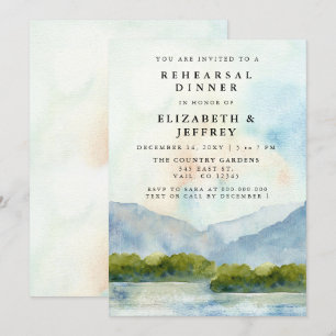 Invitation Rustique Watercolor Mountains Lake Dîner de répéti