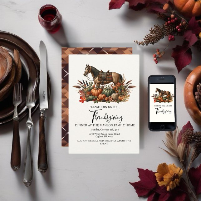 Invitation Rustique Western Pleasastique Horse Thanksgiving (Enjoy this Rustic Western Thanksgiving Horse design! Customize with your favorite event!)