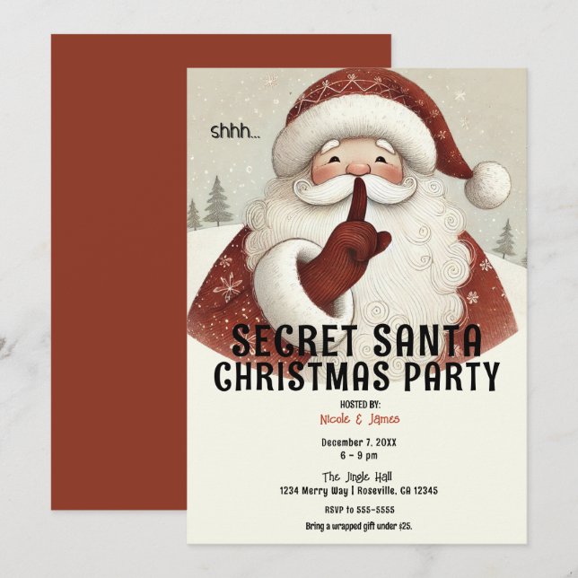 Invitation Rustique Whimsical Secret Père Noël fête de Noël (Devant / Derrière)