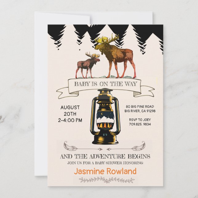 Invitation Rustique Wilderness Moose Baby Boy Douche (Devant)